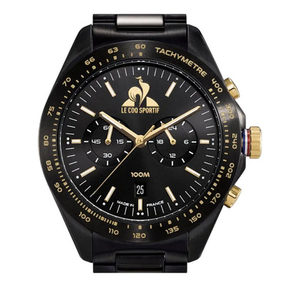 Black-Gold - Side - Le Coq Sportif Unisex Adult Dor Logo Steel Digital Watch