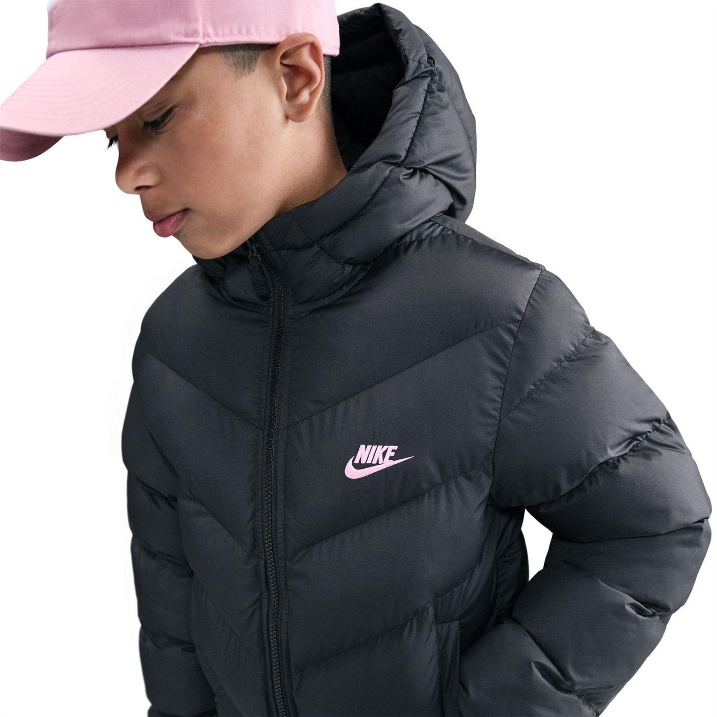 Black-Pink - Front - Nike Childrens-Kids NSW Padded Jacket