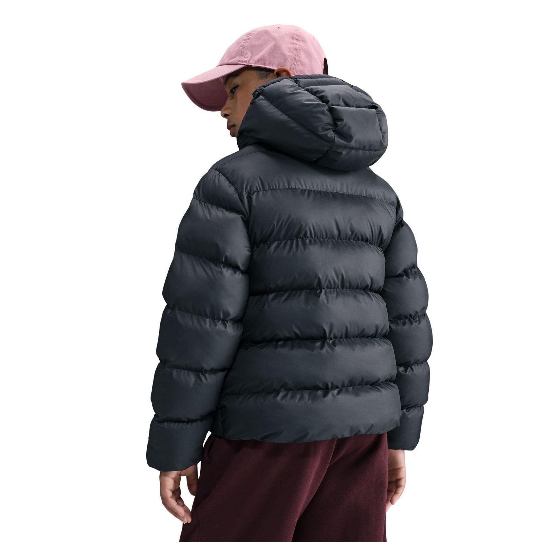 Black-Pink - Back - Nike Childrens-Kids NSW Padded Jacket