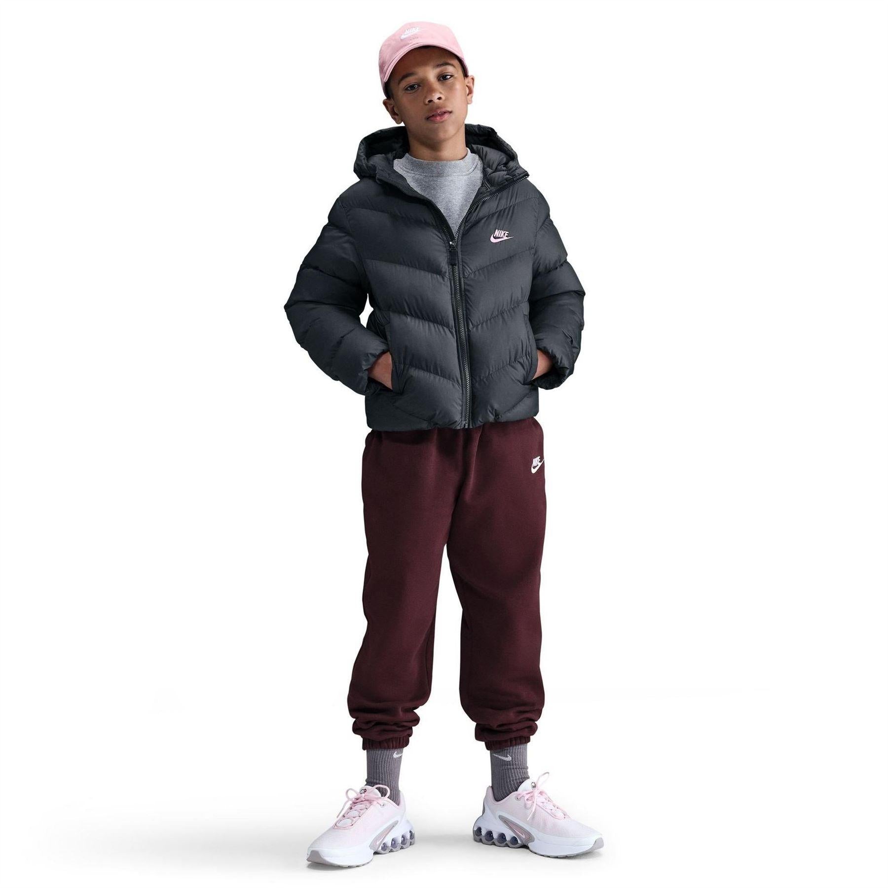 Black-Pink - Side - Nike Childrens-Kids NSW Padded Jacket