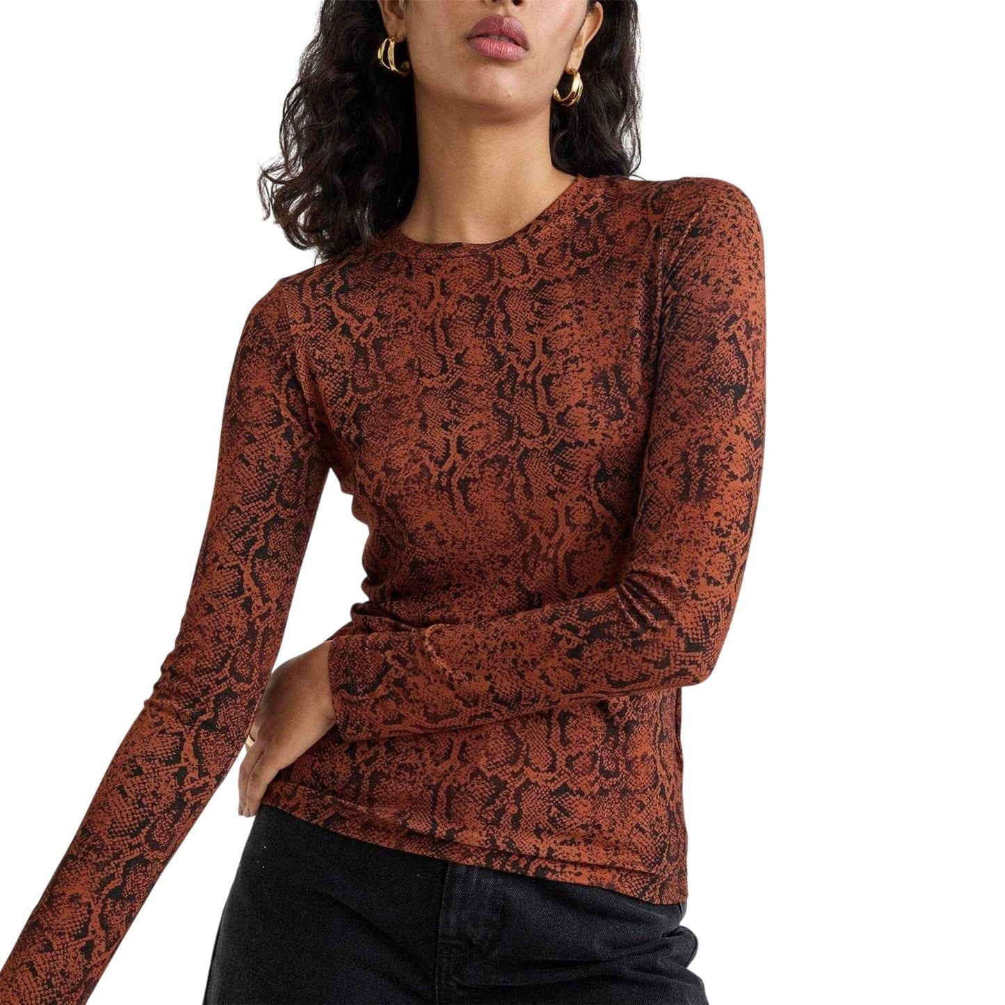 Brown - Side - Nobody´s Child Womens-Ladies Snake Print Slim Top
