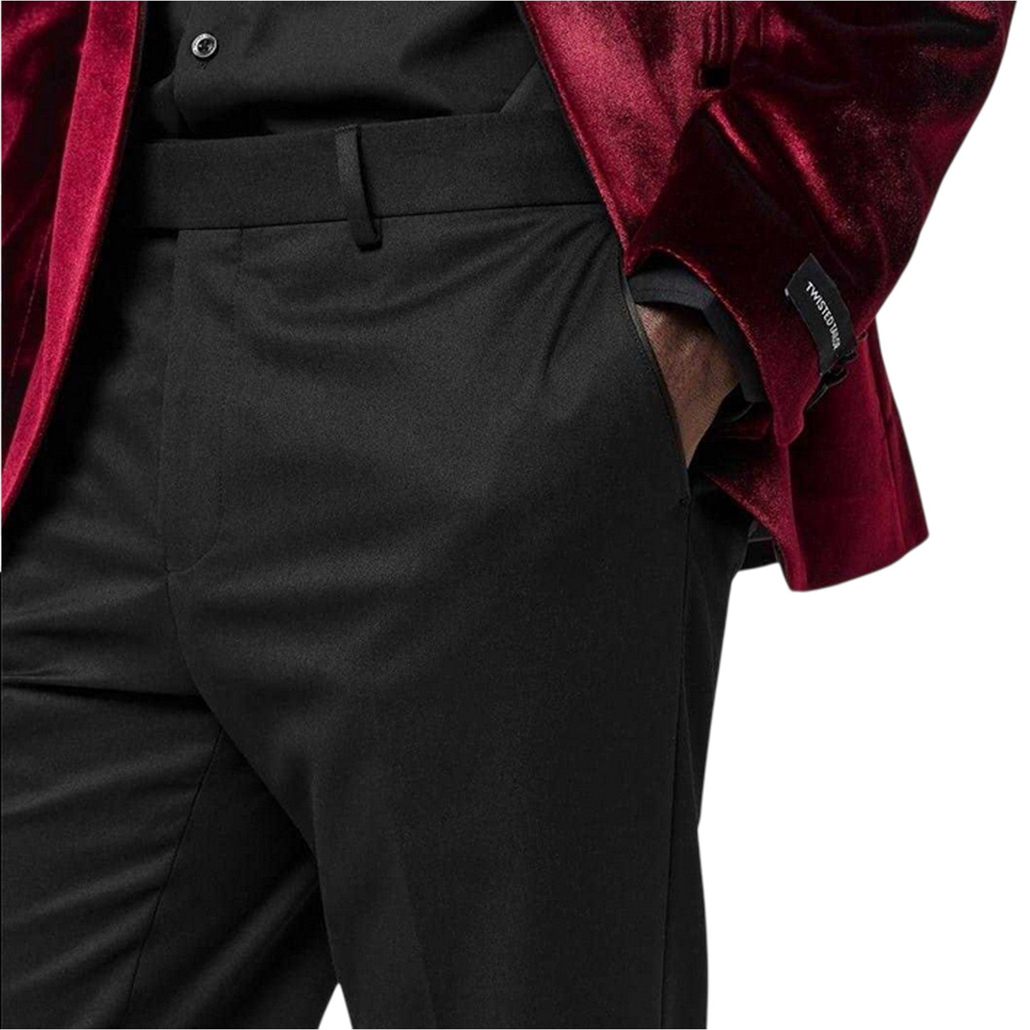 Black - Side - Twisted Tailor Mens Kingdon Slim Tuxedo Trousers