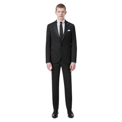 Black - Pack Shot - Twisted Tailor Mens Kingdon Slim Tuxedo Trousers
