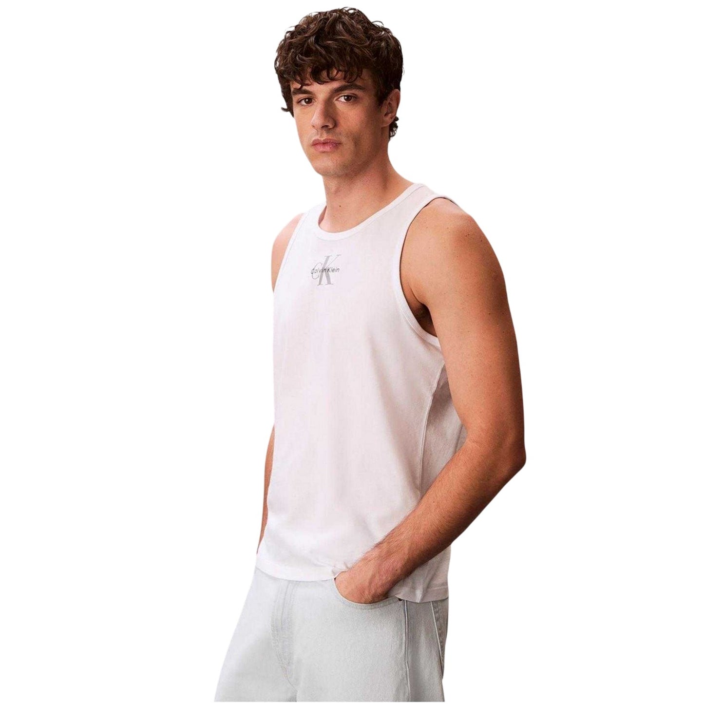 Bright White - Side - Calvin Klein Mens Monogram Regular Tank Top