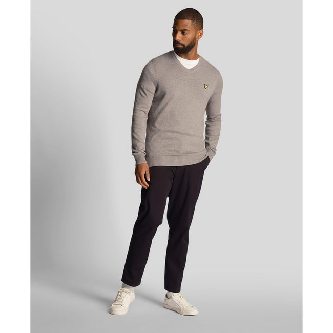 Grey - Back - Lyle & Scott Mens Merino Cotton V Neck Jumper