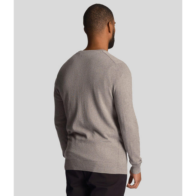 Grey - Side - Lyle & Scott Mens Merino Cotton V Neck Jumper