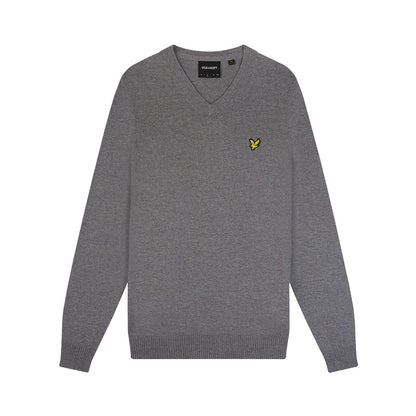 Grey - Pack Shot - Lyle & Scott Mens Merino Cotton V Neck Jumper