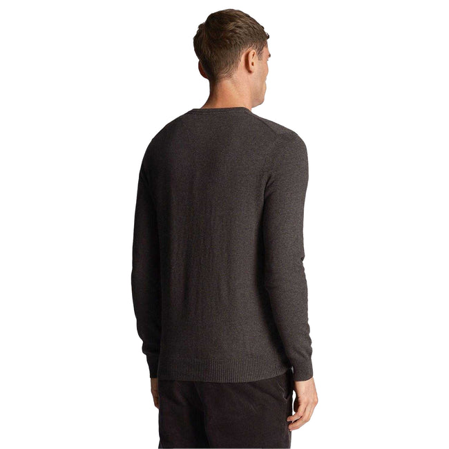 Charcoal - Back - Lyle & Scott Mens Merino Cotton V Neck Jumper