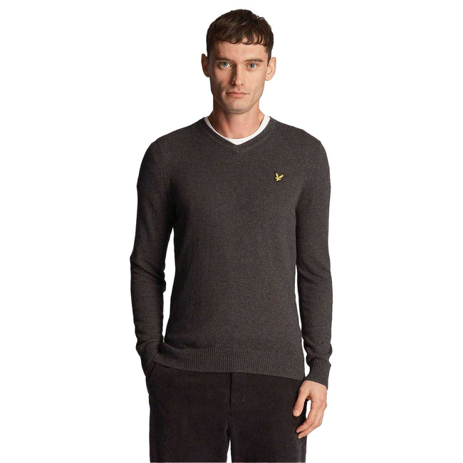 Charcoal - Lifestyle - Lyle & Scott Mens Merino Cotton V Neck Jumper