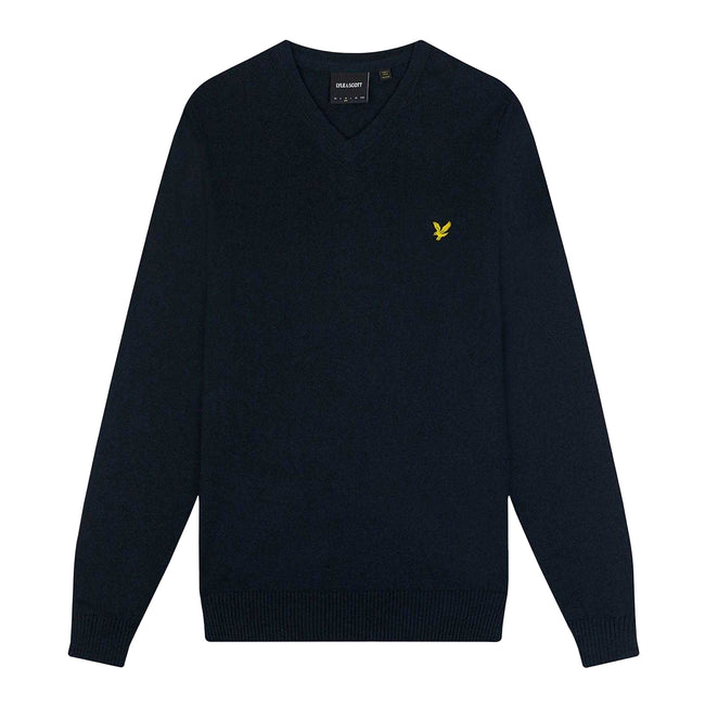 Navy - Front - Lyle & Scott Mens Merino Cotton V Neck Jumper