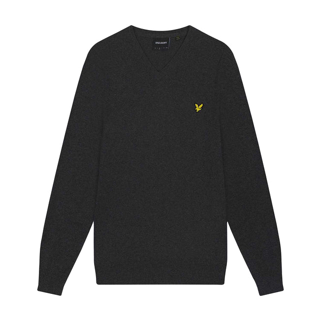 Charcoal - Front - Lyle & Scott Mens Merino Cotton V Neck Jumper