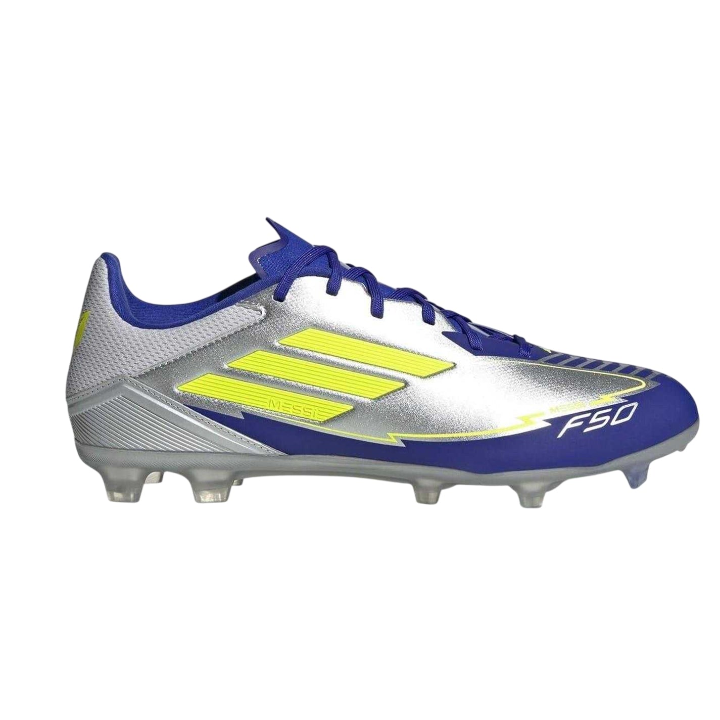 Silver-Blue - Front - Adidas Mens Messi F50 Firm Ground Football Boots