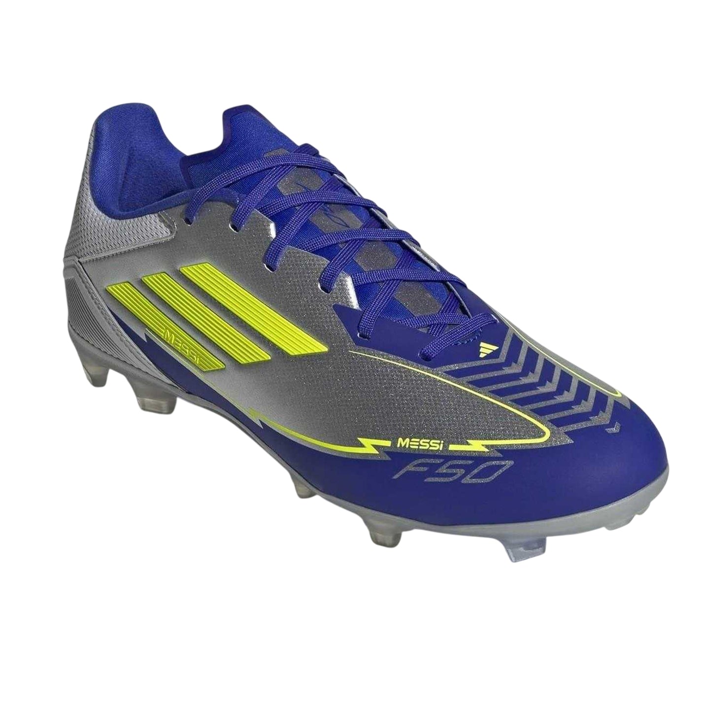 Silver-Blue - Pack Shot - Adidas Mens Messi F50 Firm Ground Football Boots