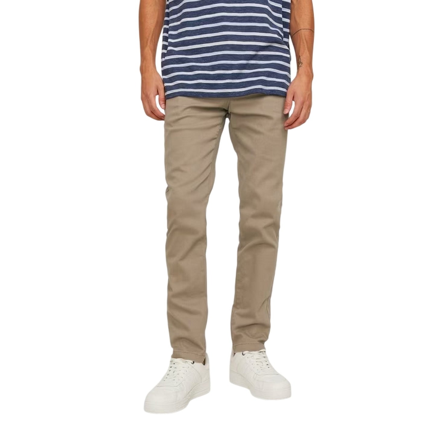 Beige-Navy - Side - Jack And Jones Mens Marco Slim Chinos (Pack of 2)