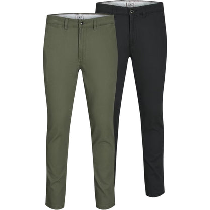 Black-Olive - Front - Jack And Jones Mens Marco Slim Chinos (Pack of 2)