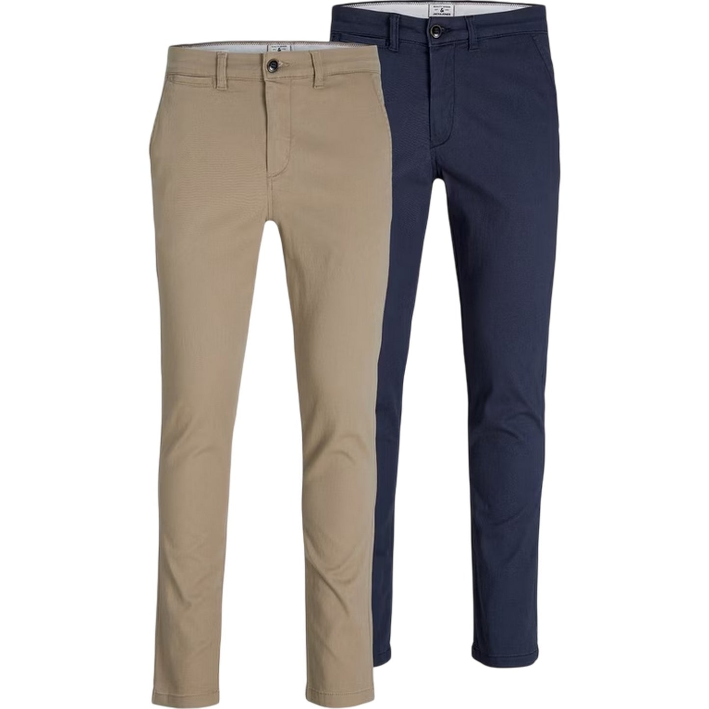Beige-Navy - Front - Jack And Jones Mens Marco Slim Chinos (Pack of 2)