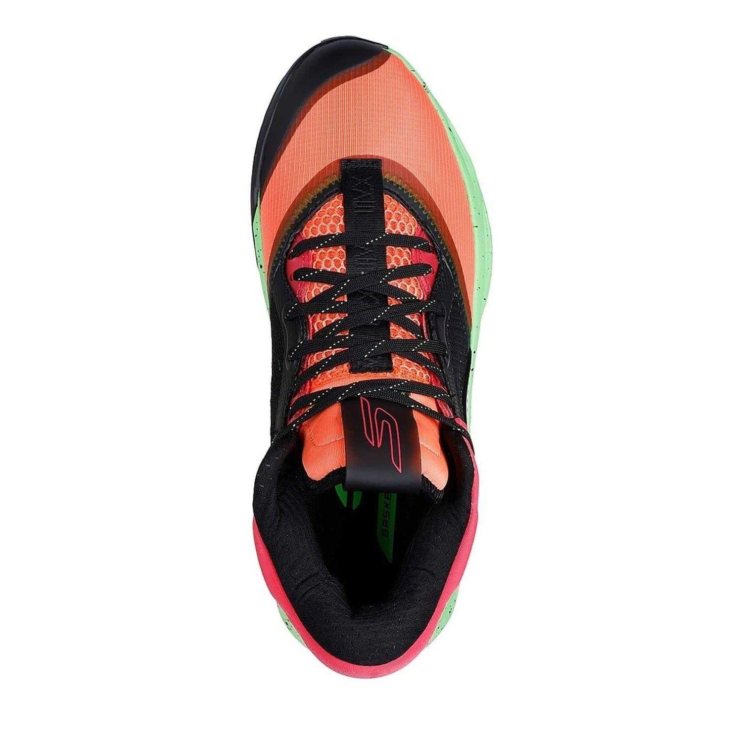 Orange-Green - Side - Skechers Mens Mesh Skateboarding Skate Shoes