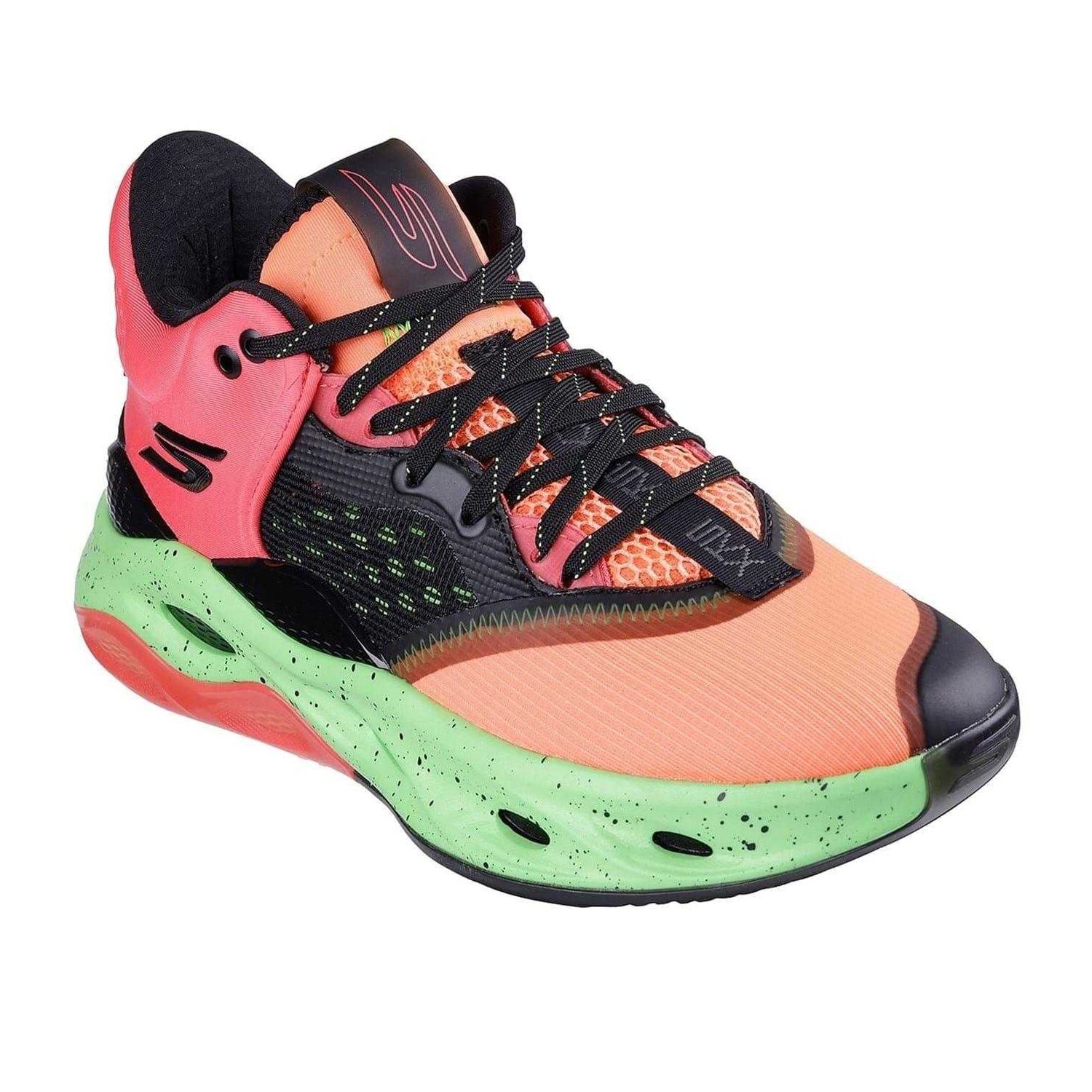 Orange-Green - Pack Shot - Skechers Mens Mesh Skateboarding Skate Shoes