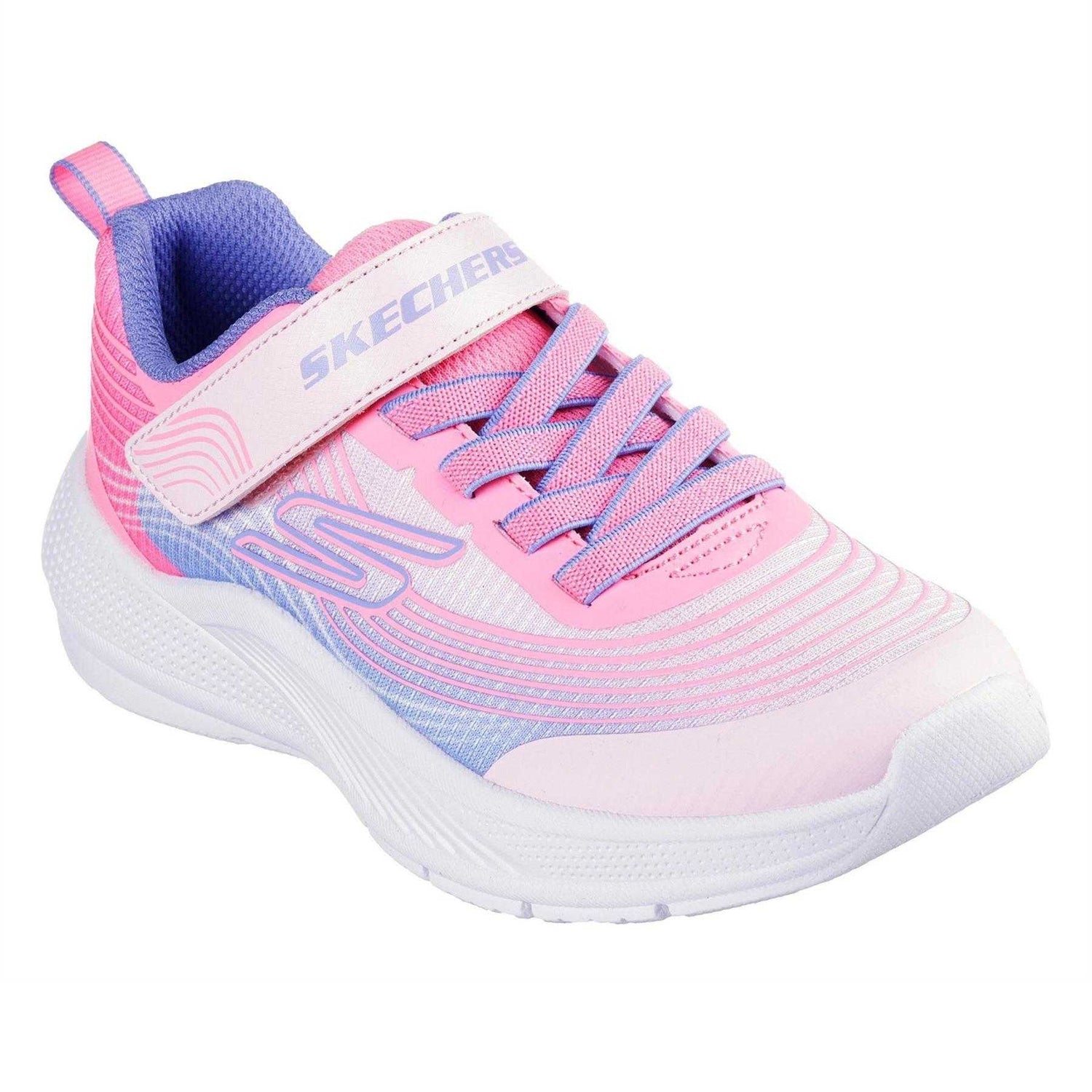 Pink-White-Pastel Green - Pack Shot - Skechers Childrens-Kids Microspec Mesh Trainers