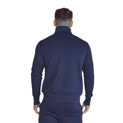 Navy - Back - SikSilk Mens Logo Funnel Neck Slim Track Top