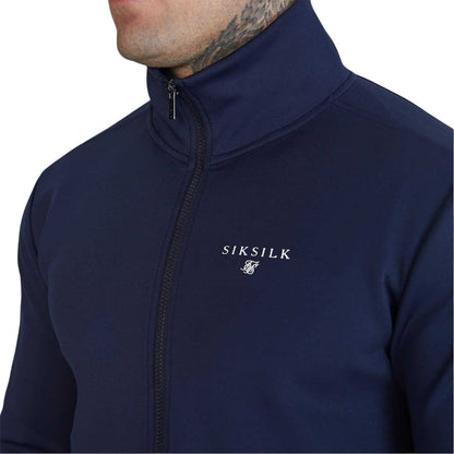 Navy - Side - SikSilk Mens Logo Funnel Neck Slim Track Top