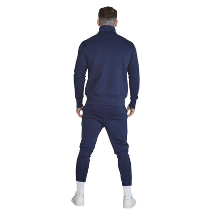 Navy - Pack Shot - SikSilk Mens Logo Funnel Neck Slim Track Top