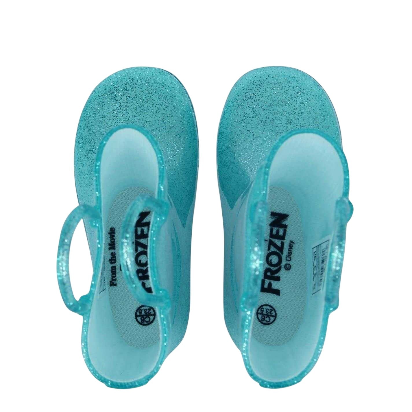 Blue - Side - Frozen Childrens-Kids Elsa Light Up Wellington Boots