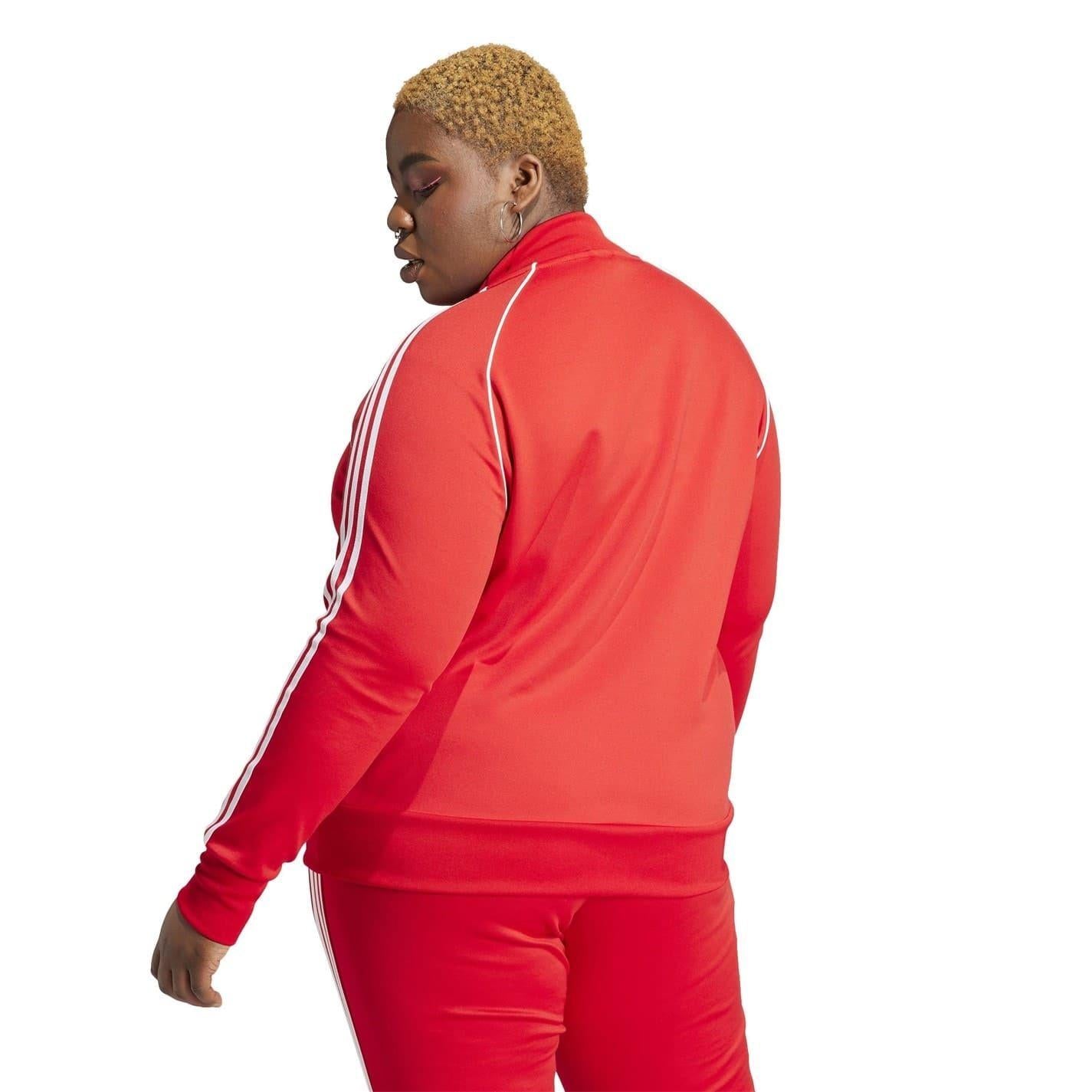 Red - Back - Adidas Womens-Ladies 3 Stripes Track Jacket