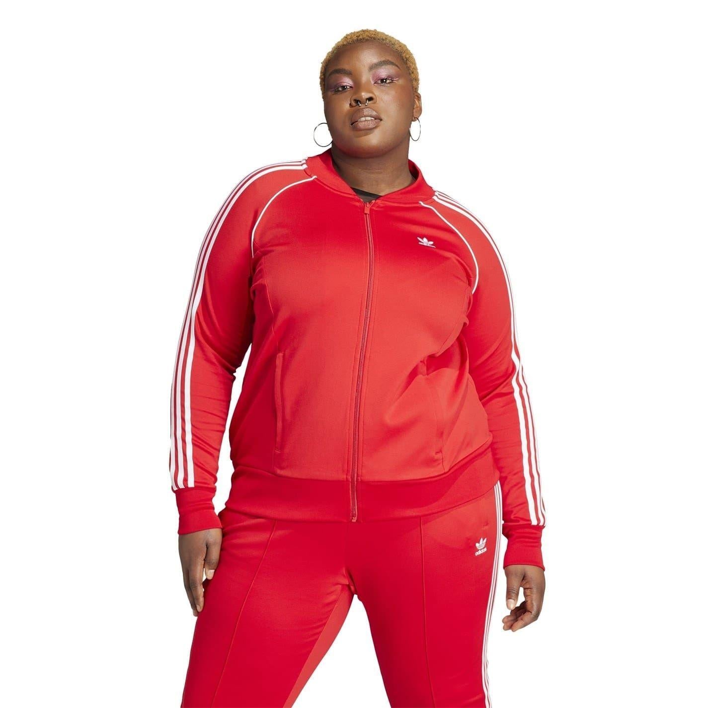 Red - Side - Adidas Womens-Ladies 3 Stripes Track Jacket