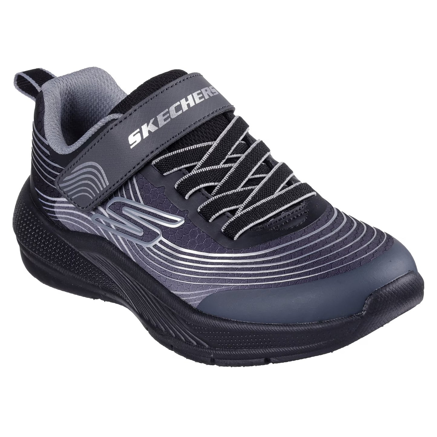 Black-Silver-White - Pack Shot - Skechers Boys Microspec Advance Trainers
