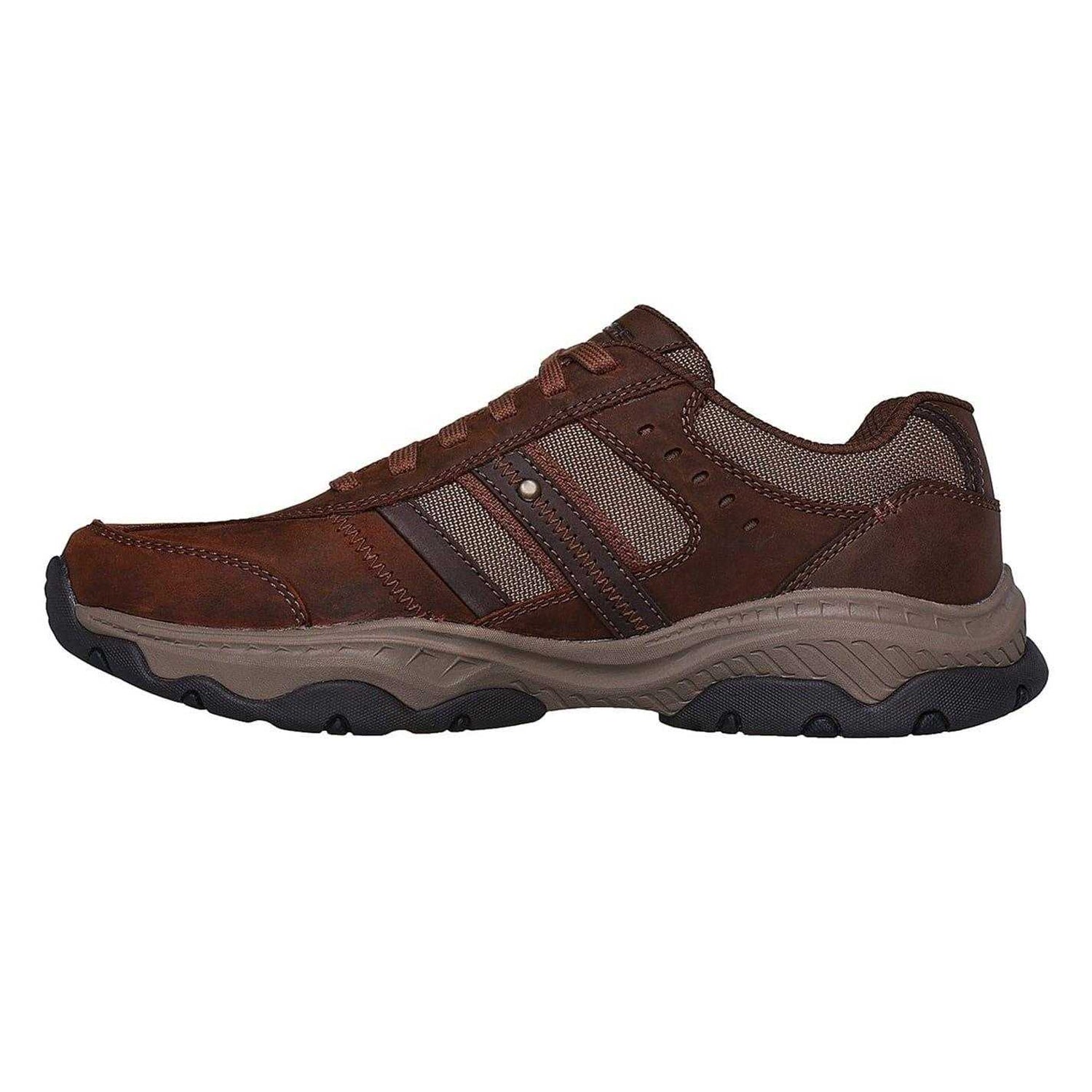 Dark Brown - Back - Skechers Mens Leather Round Toe Flat Walking Shoes