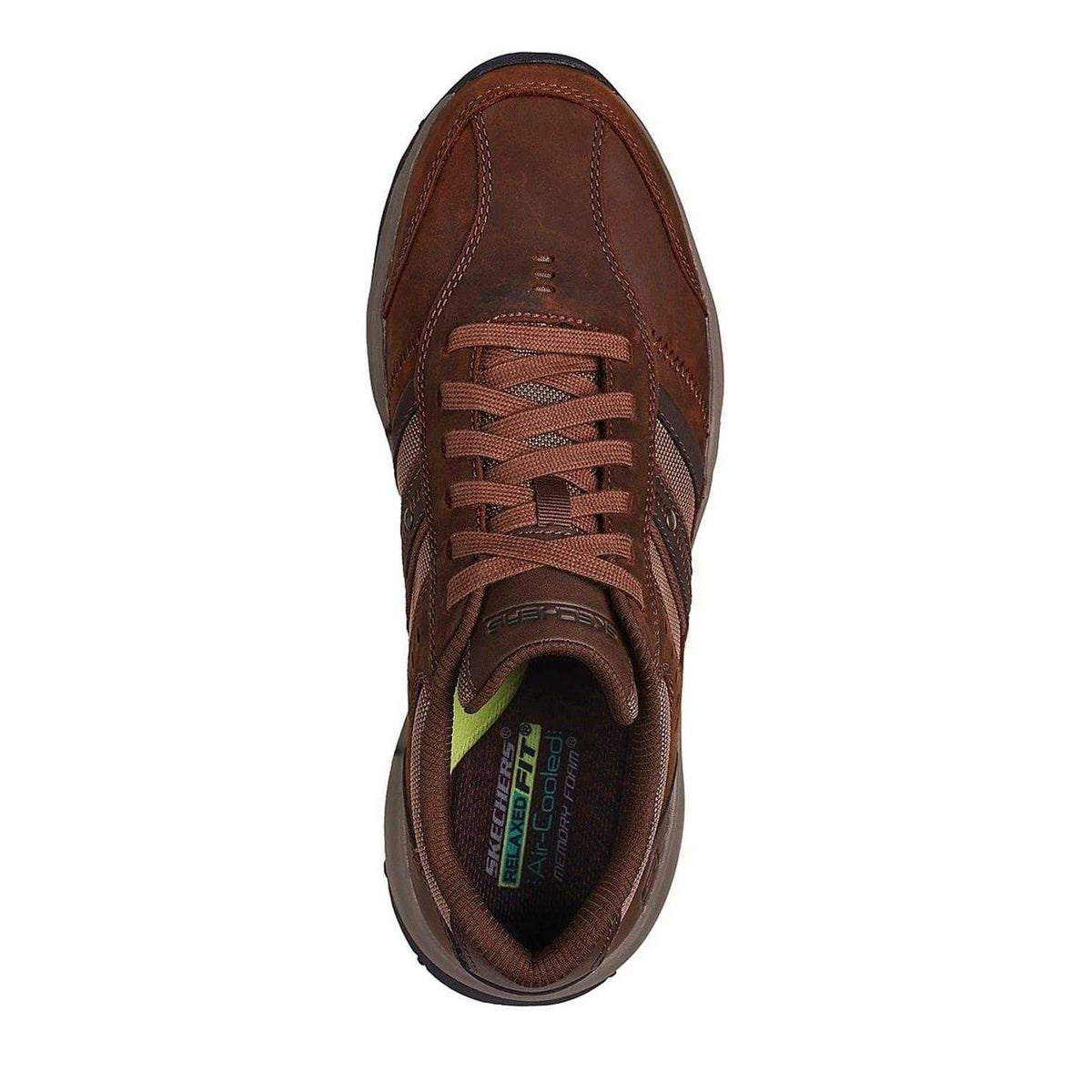 Dark Brown - Side - Skechers Mens Leather Round Toe Flat Walking Shoes
