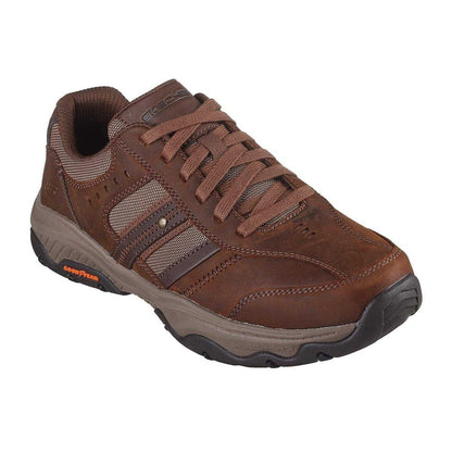 Dark Brown - Pack Shot - Skechers Mens Leather Round Toe Flat Walking Shoes
