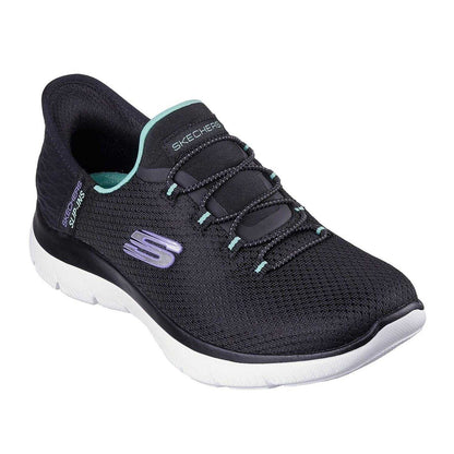 Black-Turquoise - Pack Shot - Skechers Mens Summits - Diamond Dream Slip-In Casual Shoes