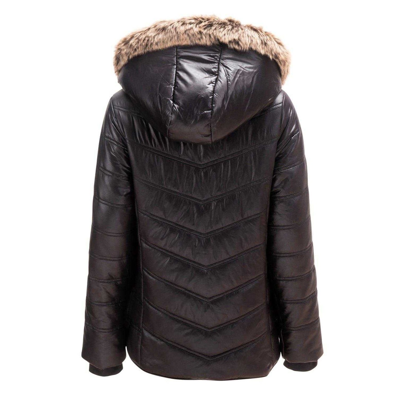 Black - Back - Firetrap Girls Luxe Bubble Faux Fur Hood Puffer Jacket