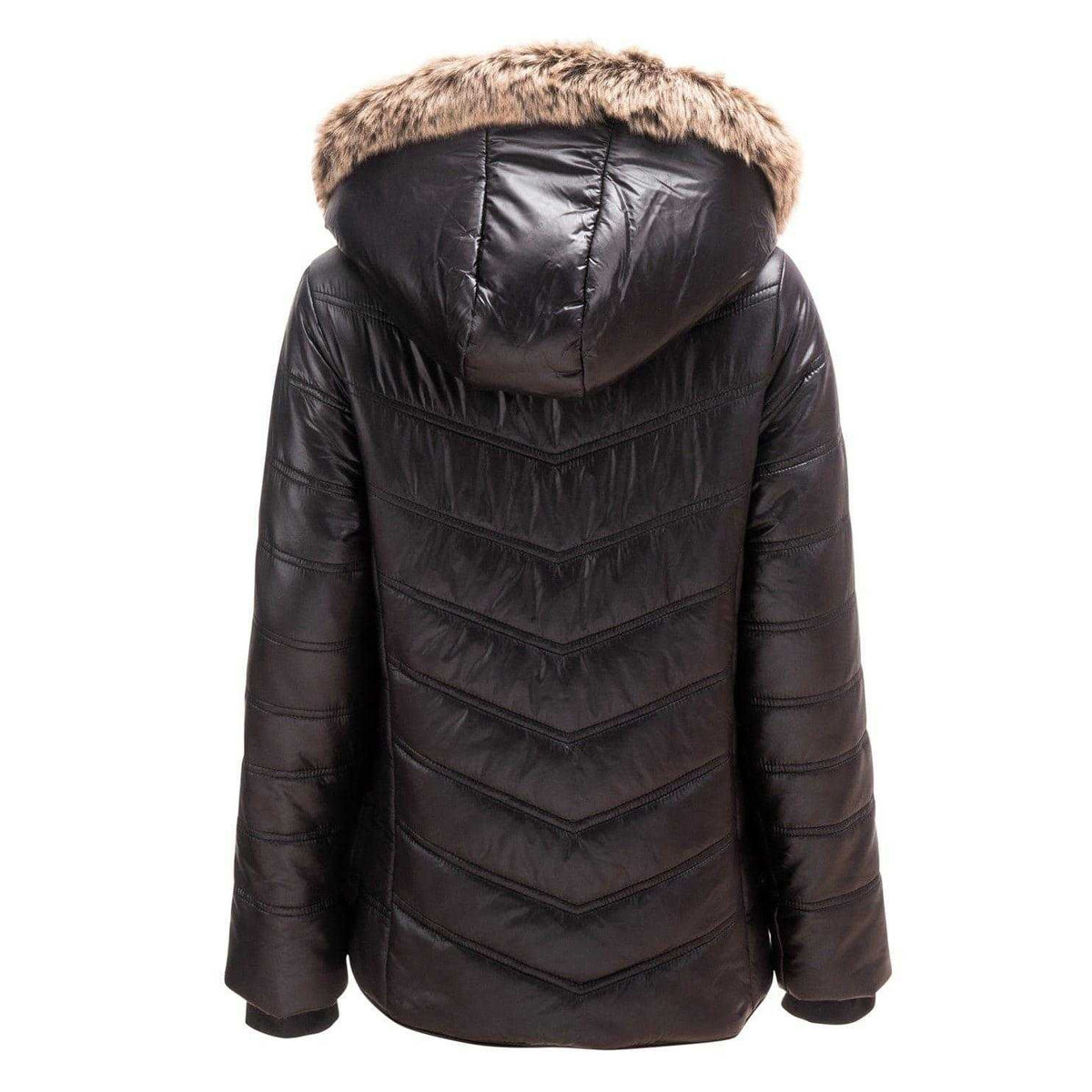 Black - Back - Firetrap Girls Luxe Bubble Faux Fur Hood Puffer Jacket