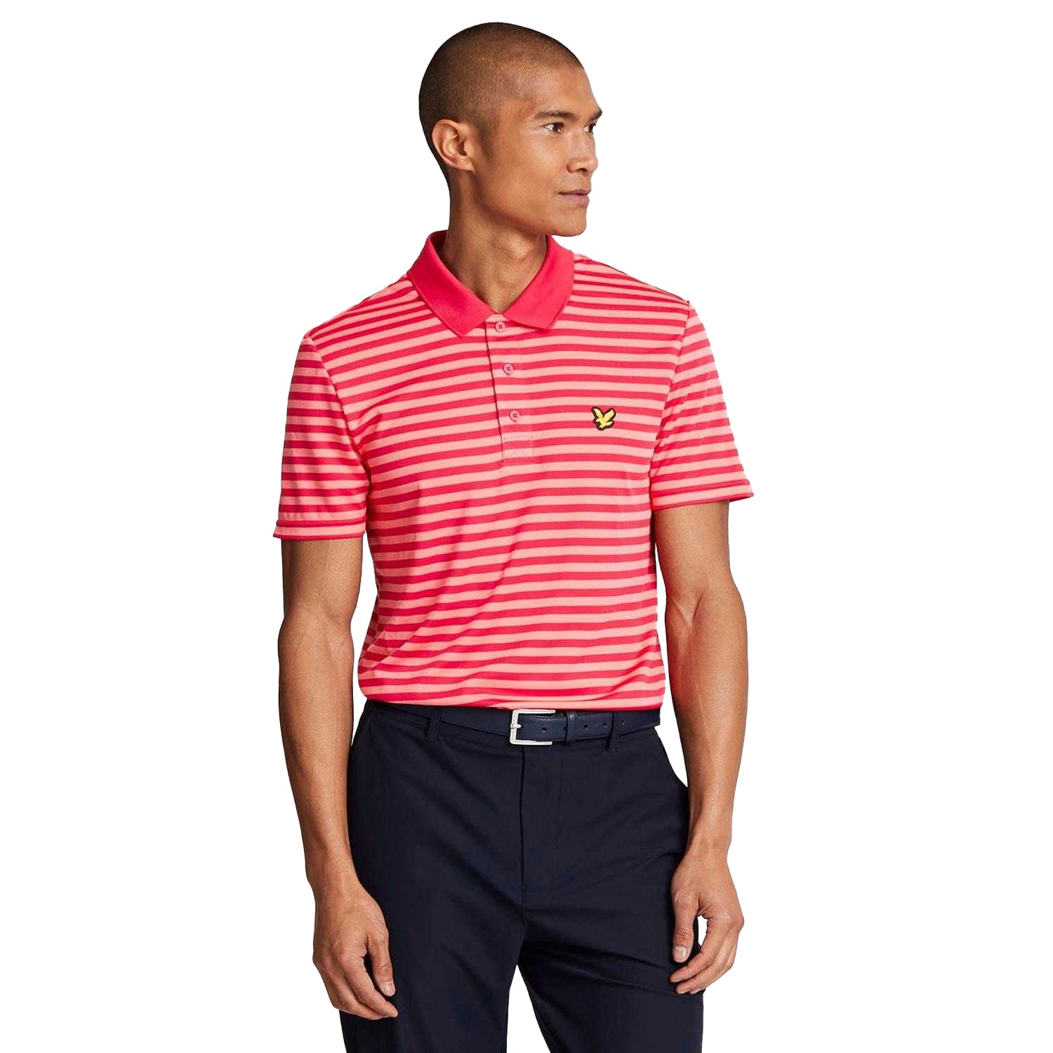 Red - Side - Lyle & Scott Mens Broad Stripe Golf Polo Shirt