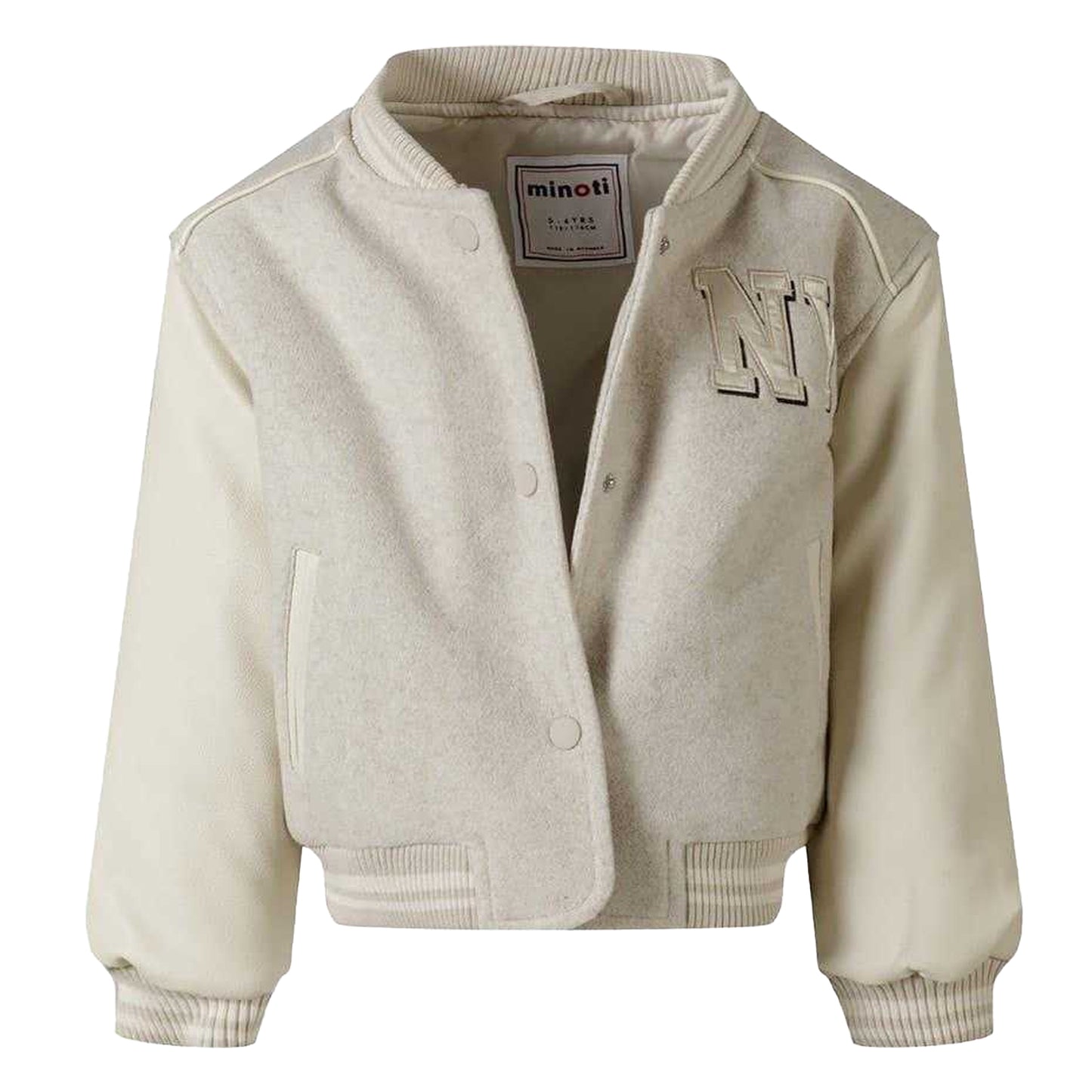 Mottled Beige - Side - Minoti Girls New York Patch Varsity Jacket