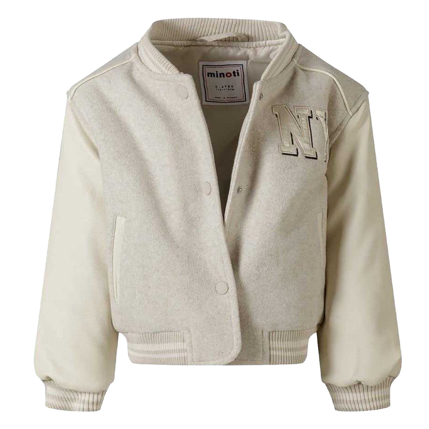 Mottled Beige - Side - Minoti Girls New York Patch Varsity Jacket