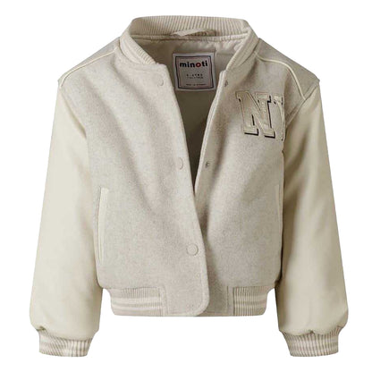 Mottled Beige - Side - Minoti Girls New York Patch Varsity Jacket