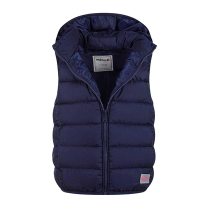 Dark Blue - Side - Minoti Girls Quilted Detachable Hood Gilet