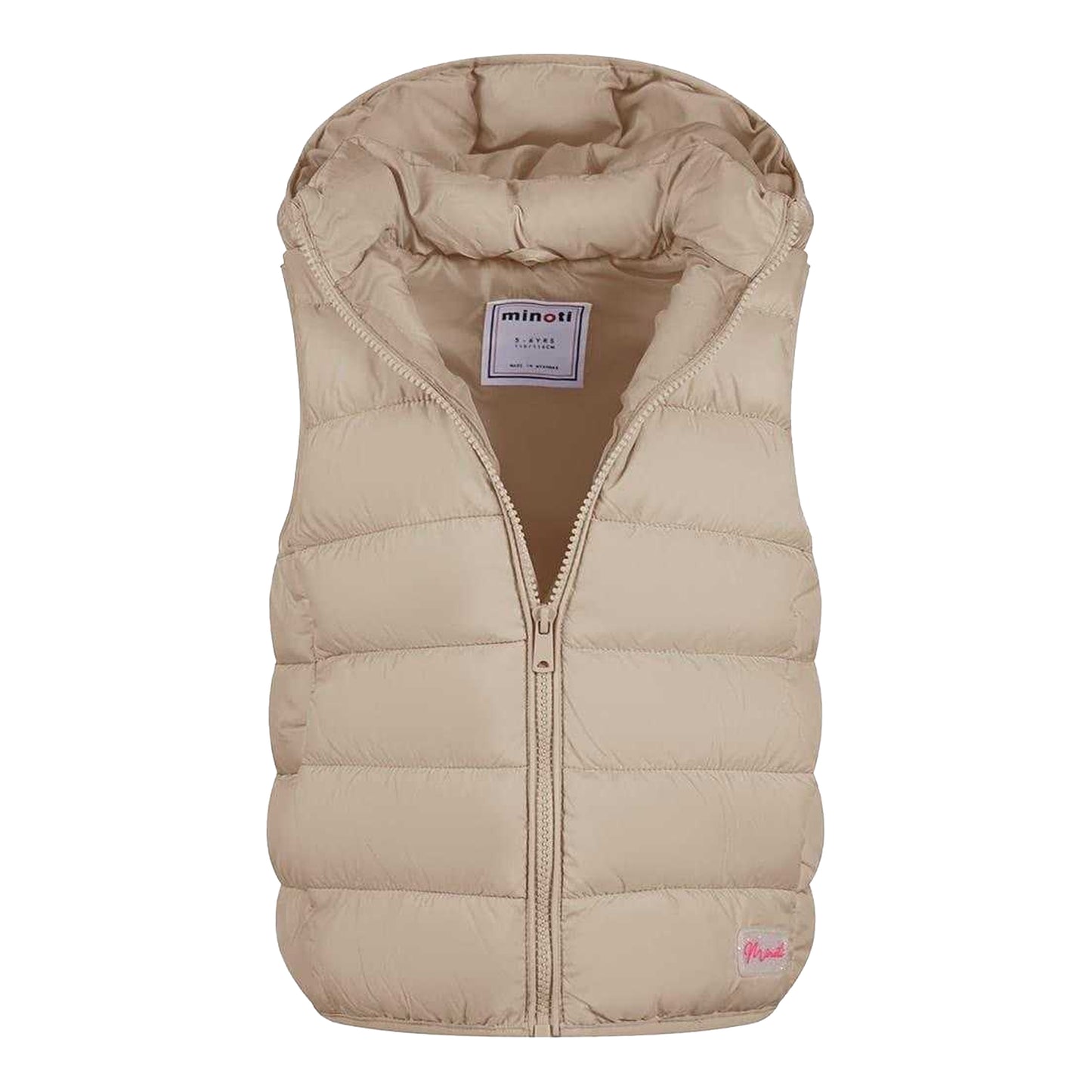 Sand - Side - Minoti Girls Quilted Detachable Hood Gilet