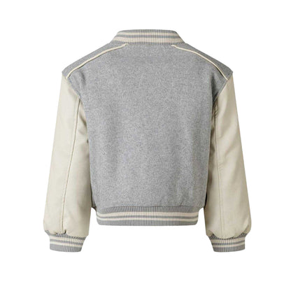 Light Grey - Back - Minoti Girls New York Contrast Appliqué Patch Varsity Jacket