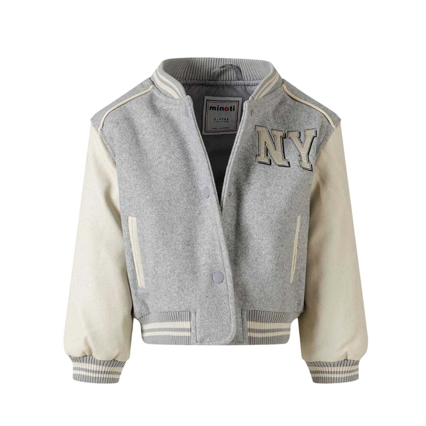 Light Grey - Side - Minoti Girls New York Contrast Appliqué Patch Varsity Jacket