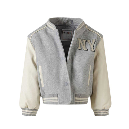Light Grey - Side - Minoti Girls New York Contrast Appliqué Patch Varsity Jacket
