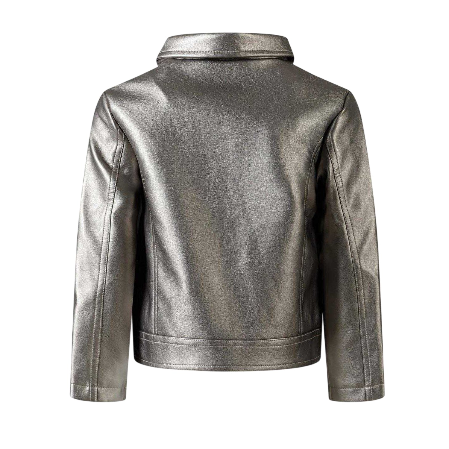 Silver - Back - Minoti Girls Metallic Biker Jacket