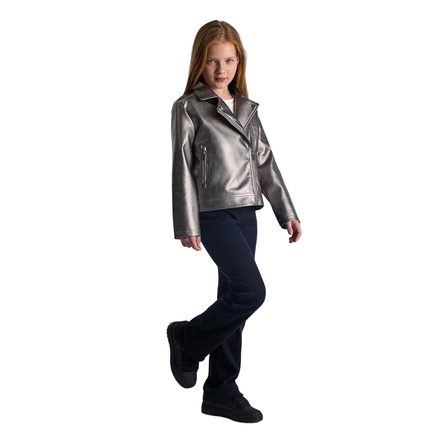 Silver - Lifestyle - Minoti Girls Metallic Biker Jacket