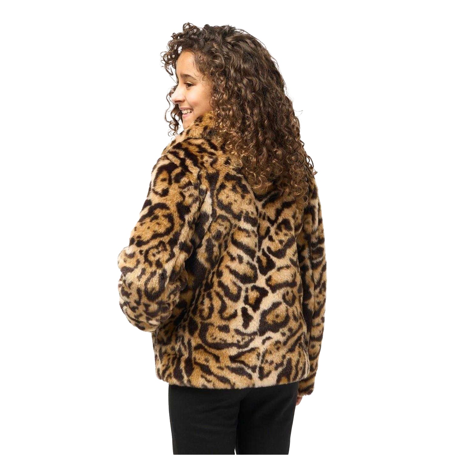 Brown-Black - Back - Biba Girls Leopard Print Faux Fur Jacket