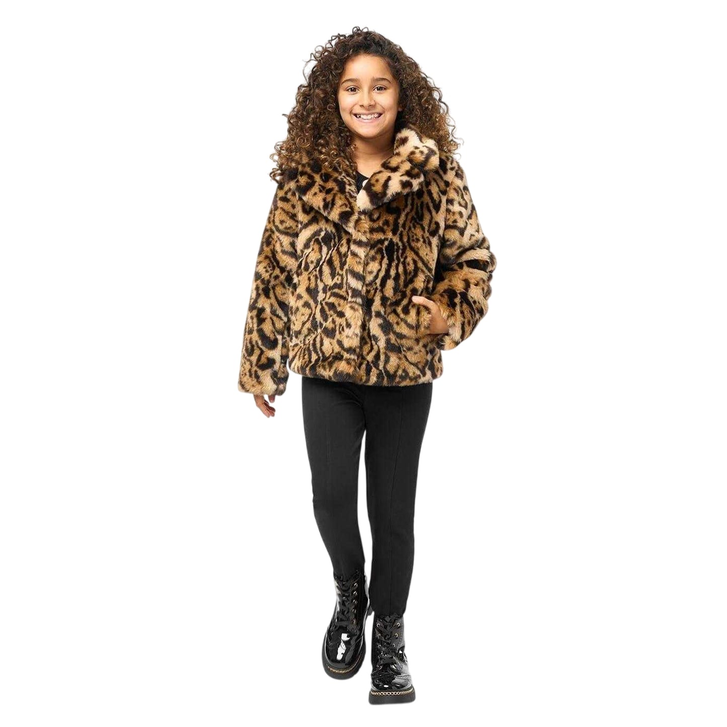 Brown-Black - Lifestyle - Biba Girls Leopard Print Faux Fur Jacket