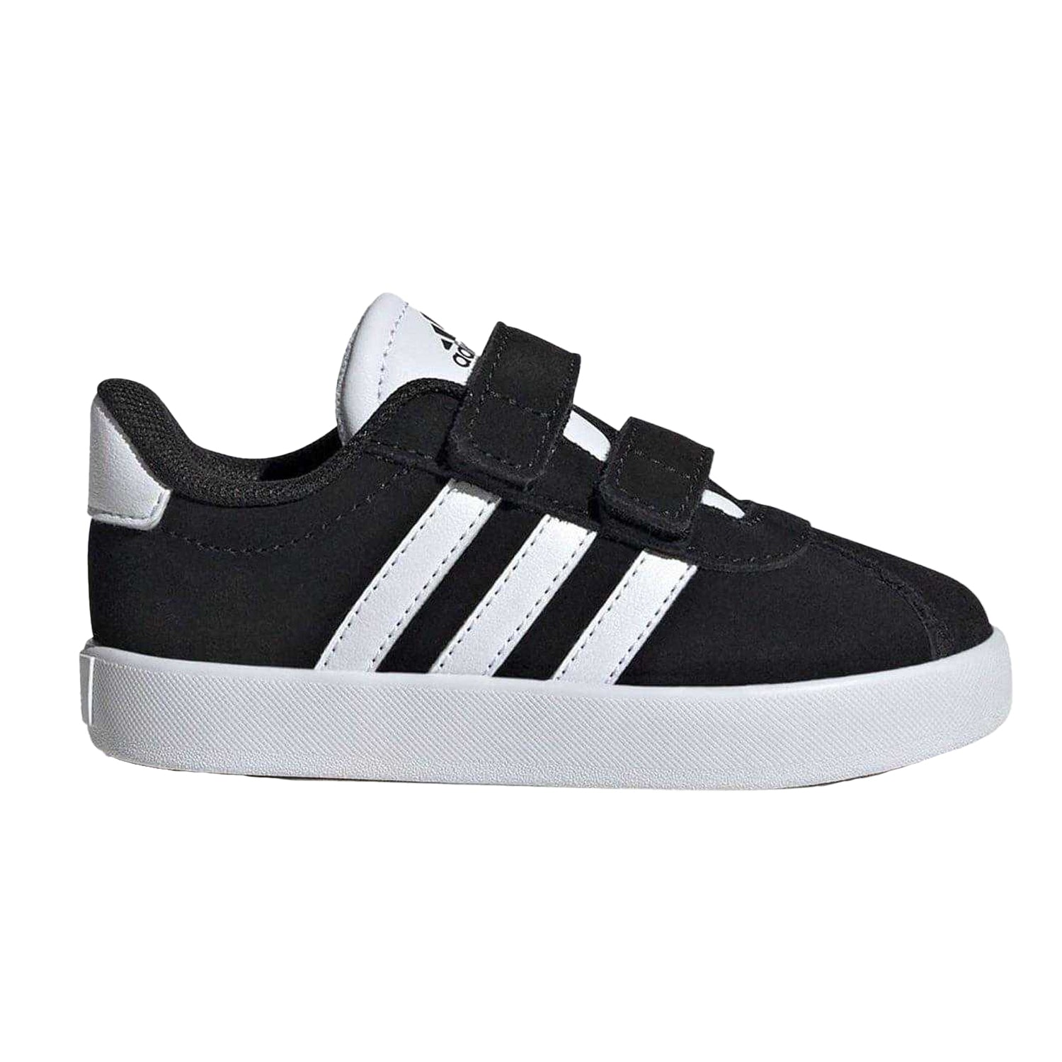 Black-White - Front - Adidas Childrens-Kids Court 3.0 Suede Hook and Loop Shoes